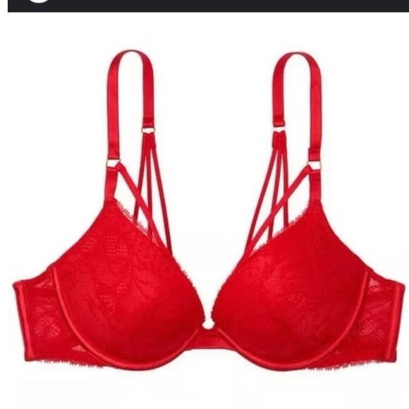 Victoria's Secret very sexy red lace strappy bra sz 38dd - Picture 2 of 5